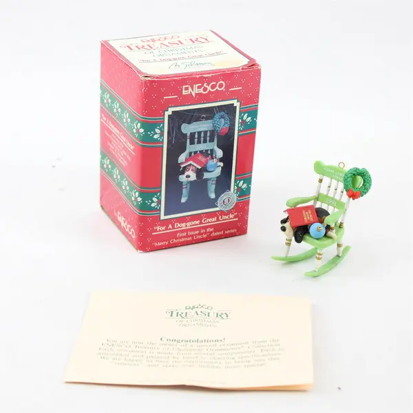 Enesco For a Dog-Gone Great Uncle Dog Rocker Christmas Ornament 5in New