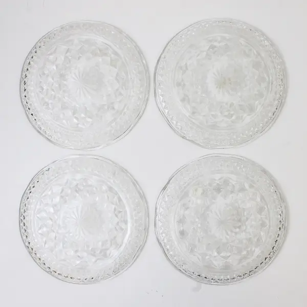 Lot Of 4 Anchor Hocking Wexford Pattern Clear Pressed Glass Bread Plates 6.25"