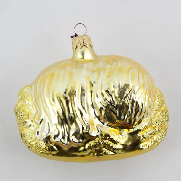 Vintage Glass Ornament 3.5" Tall Features 2 Cherub Faces Gold Glitter Very Good