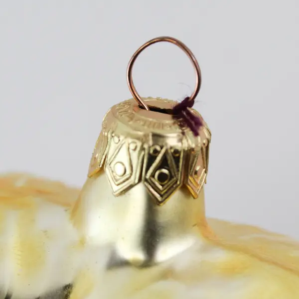 Vintage Glass Ornament 3.5" Tall Features 2 Cherub Faces Gold Glitter Very Good