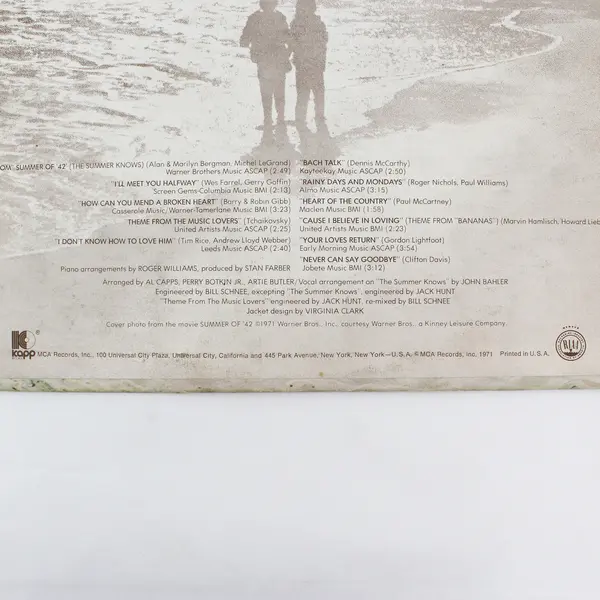 Roger Williams: Summer Of 42  12"   Vinyl Record