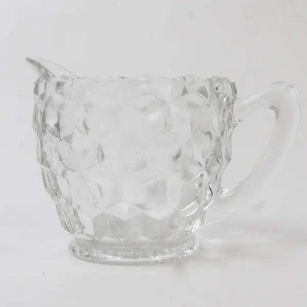 Jeannette Glass Co Cube Pattern Clear Glass Creamer 3" Tall