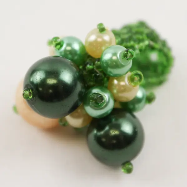 Faux Green Pearl & Gold-Tone Glass Bead Stretch Fashion Ring
