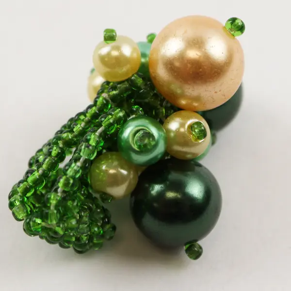 Faux Green Pearl & Gold-Tone Glass Bead Stretch Fashion Ring