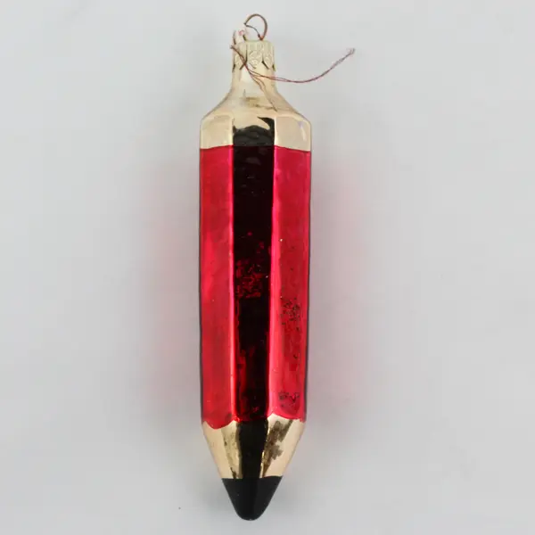 Best Teacher Red & Gold Pencil Christmas Hand Painted Glass Ornament 5.75" Tall 