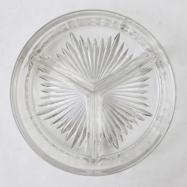 Indiana Glass Company Clear Pressed Glass Three Part Round Relish Dish 5.5"