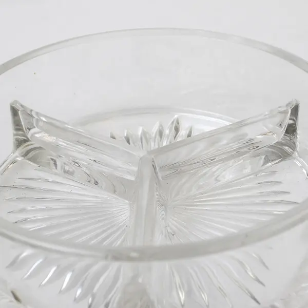 Indiana Glass Company Clear Pressed Glass Three Part Round Relish Dish 5.5"