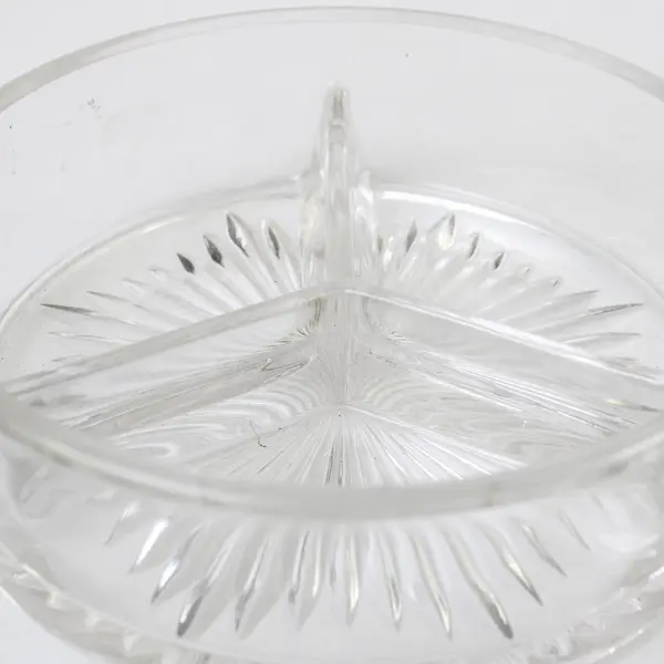 Indiana Glass Company Clear Pressed Glass Three Part Round Relish Dish 5.5"