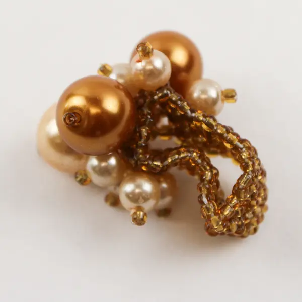 Faux Bronze Pearl & Champagne Glass Beaded Stretch Ring Fashion Stackable