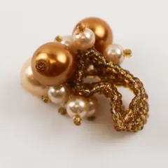 Faux Bronze Pearl & Champagne Glass Beaded Stretch Ring Fashion Stackable