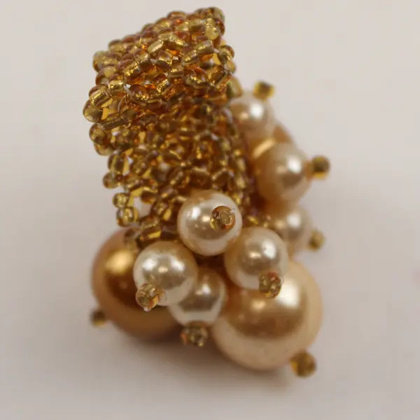 Faux Bronze Pearl & Champagne Glass Beaded Stretch Ring Fashion Stackable