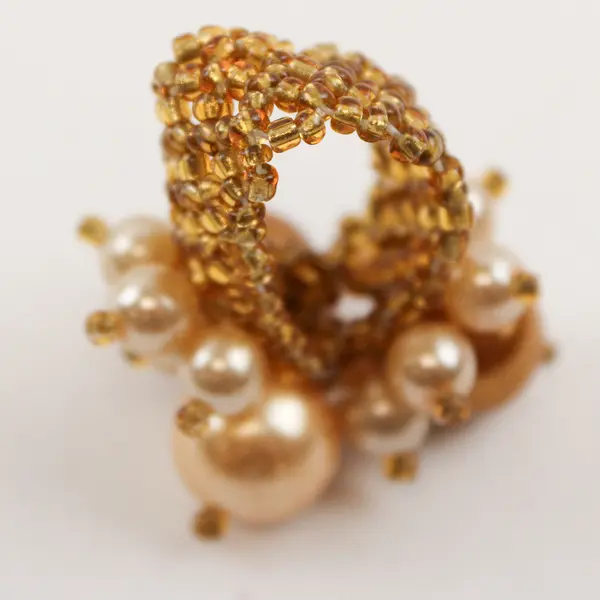 Faux Bronze Pearl & Champagne Glass Beaded Stretch Ring Fashion Stackable