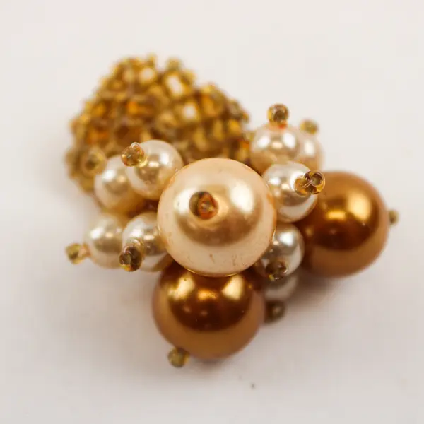 Faux Bronze Pearl & Champagne Glass Beaded Stretch Ring Fashion Stackable