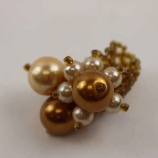 Faux Bronze Pearl & Champagne Glass Beaded Stretch Ring Fashion Stackable