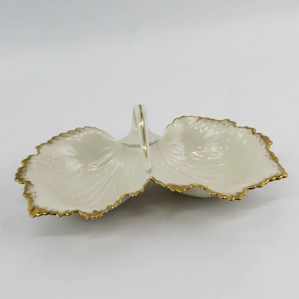 Lenox Monticello Double Leaf Relish Dish Cream With Gold Trim
