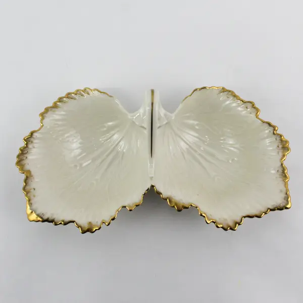 Lenox Monticello Double Leaf Relish Dish Cream With Gold Trim