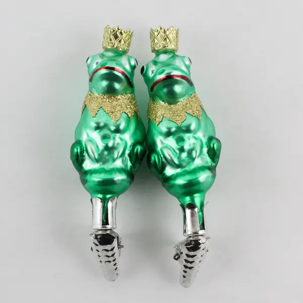 Lot of 2 Kiss the Toad Frog Prince Inge Glas Hand Painted Glass Clip Ornaments 