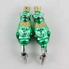 Lot of 2 Kiss the Toad Frog Prince Inge Glas Hand Painted Glass Clip Ornaments 