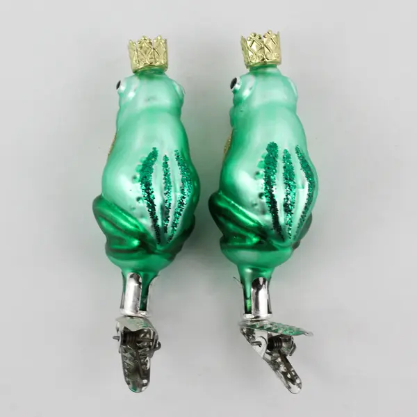 Lot of 2 Kiss the Toad Frog Prince Inge Glas Hand Painted Glass Clip Ornaments 