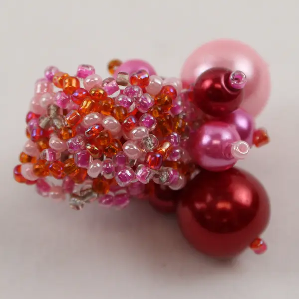 Faux Peach Pearl White & Peach Glass Beaded Stretch Ring - Fashion Stackable