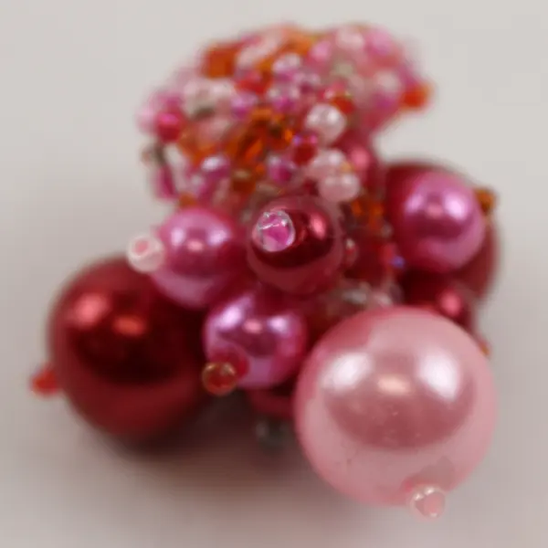 Faux Peach Pearl White & Peach Glass Beaded Stretch Ring - Fashion Stackable