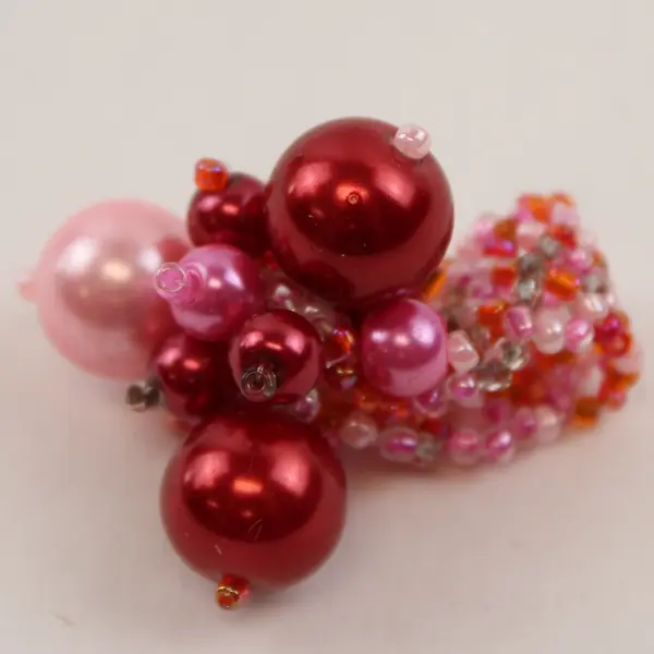 Faux Peach Pearl White & Peach Glass Beaded Stretch Ring - Fashion Stackable