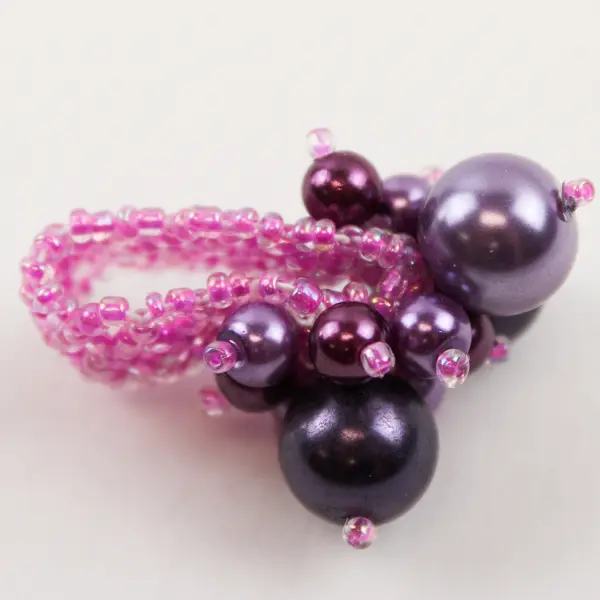 Faux Pink Pearl Red & Pink Glass Beaded Stretch Ring - Fashion