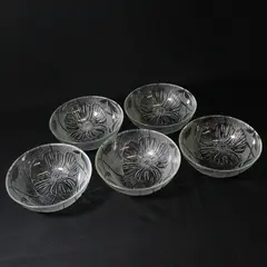 5 KIG Indonesia  Clear Embossed Glass Hibiscus Salad Bowls