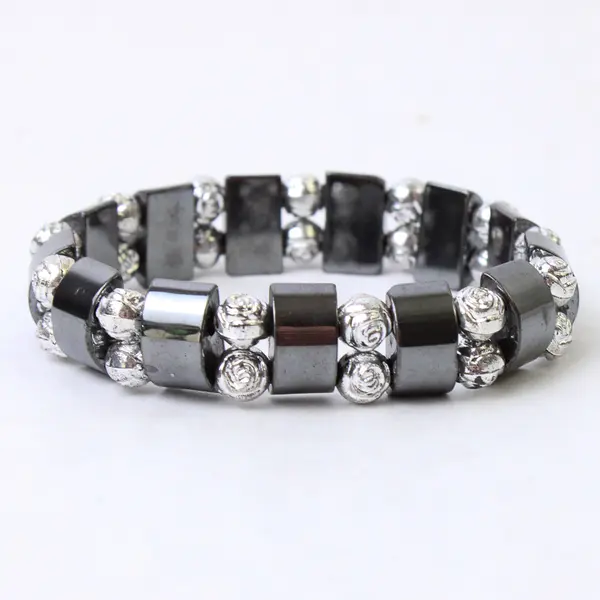 Charcoal Grey Silver-Tone Stretch Elastic Bracelet Minimalist Stackable