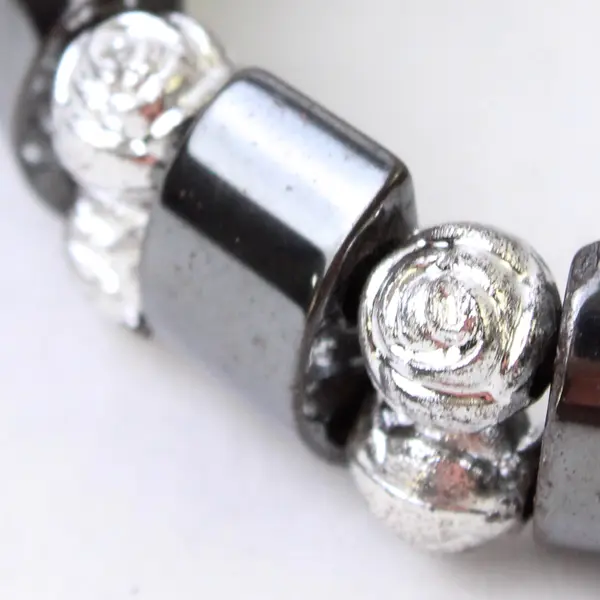 Charcoal Grey Silver-Tone Stretch Elastic Bracelet Minimalist Stackable