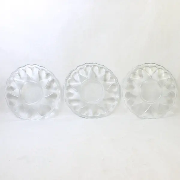 Lot Of 3 Unbranded Heart Design Clear Pressed Glass Round Plates 8.25" Diameter