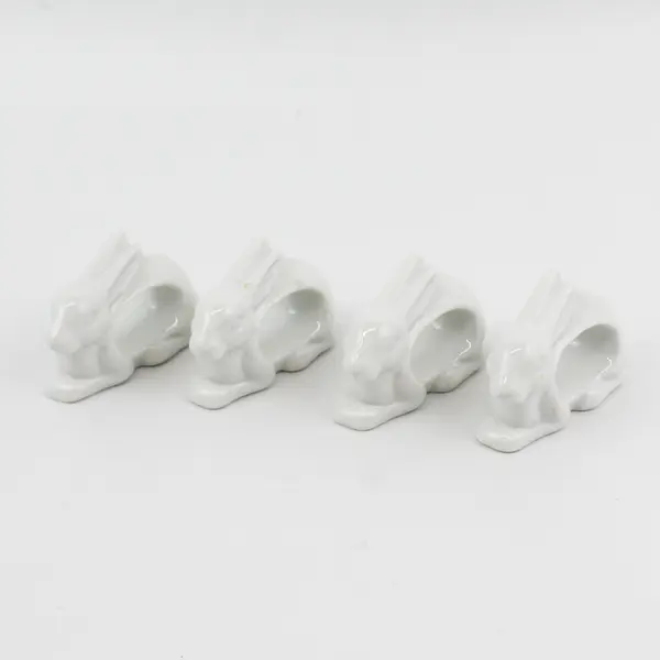 Set Of 4  Action White Porcelain Rabbit Napkin Rings Holders  Japan