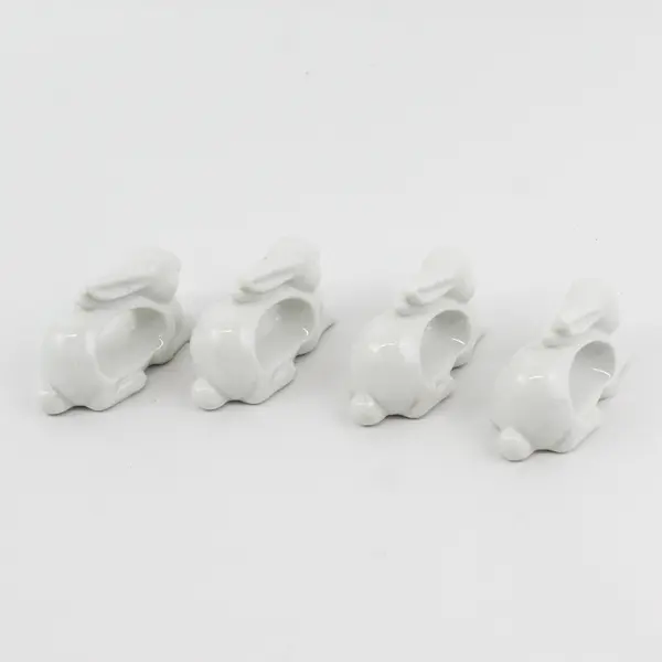 Set Of 4  Action White Porcelain Rabbit Napkin Rings Holders  Japan
