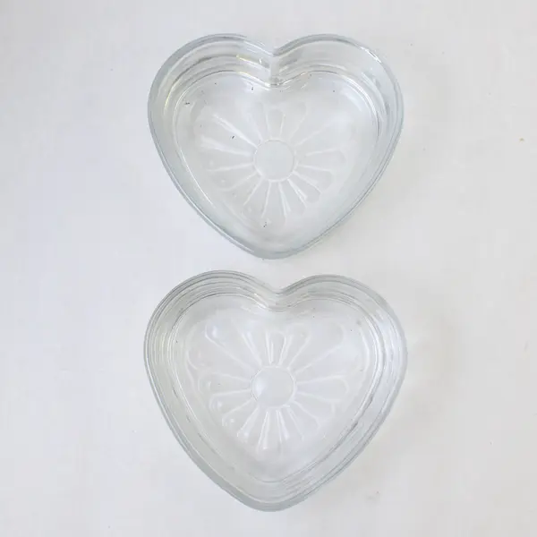 Lot Of 2 Libbey Matching Pressed Glass Heart-Shaped Bowl Candy Dish/Trinket Dish