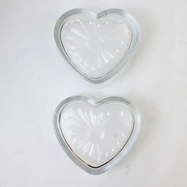 Lot Of 2 Libbey Matching Pressed Glass Heart-Shaped Bowl Candy Dish/Trinket Dish