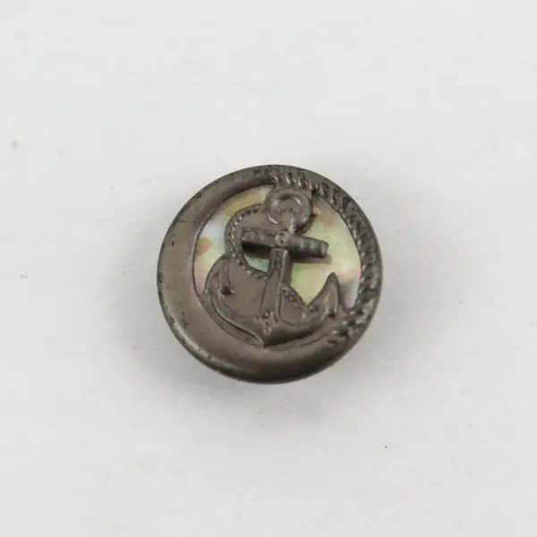 Vintage Silver-Tone Metal Mother of Pearl Nautical Anchor Shank Button 1/2"