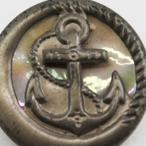 Vintage Silver-Tone Metal Mother of Pearl Nautical Anchor Shank Button 1/2"