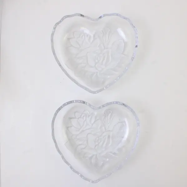 Lot Of 2 Studio Nova Clear Pressed Glass Heart-Shaped Stacking Candy Dishes