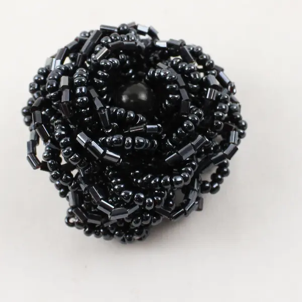 Black Beaded Stretch Ring Adjustable Fashion Jewelry 