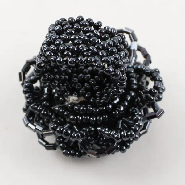 Black Beaded Stretch Ring Adjustable Fashion Jewelry 