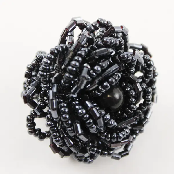 Black Beaded Stretch Ring Adjustable Fashion Jewelry 
