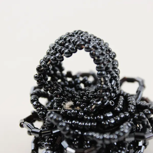 Black Beaded Stretch Ring Adjustable Fashion Jewelry 