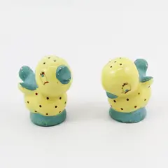 Vintage Hand Painted Blue And Yellow Bird Ceramic Salt And Pepper Shakers