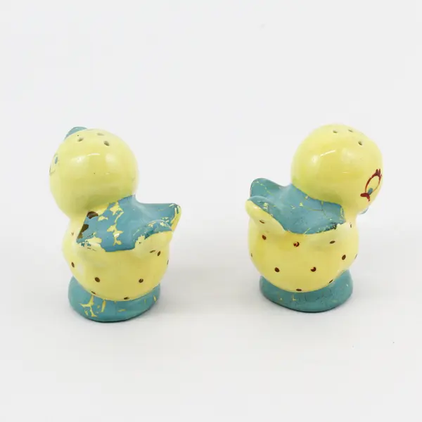 Vintage Hand Painted Blue And Yellow Bird Ceramic Salt And Pepper Shakers