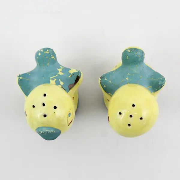 Vintage Hand Painted Blue And Yellow Bird Ceramic Salt And Pepper Shakers