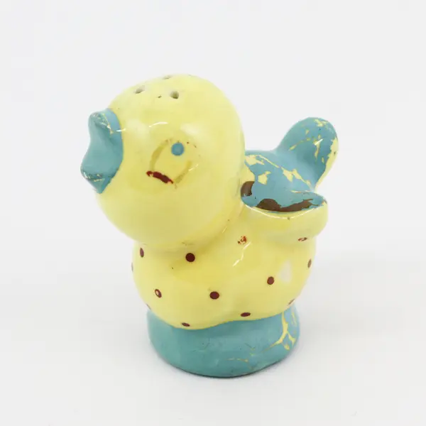 Vintage Hand Painted Blue And Yellow Bird Ceramic Salt And Pepper Shakers
