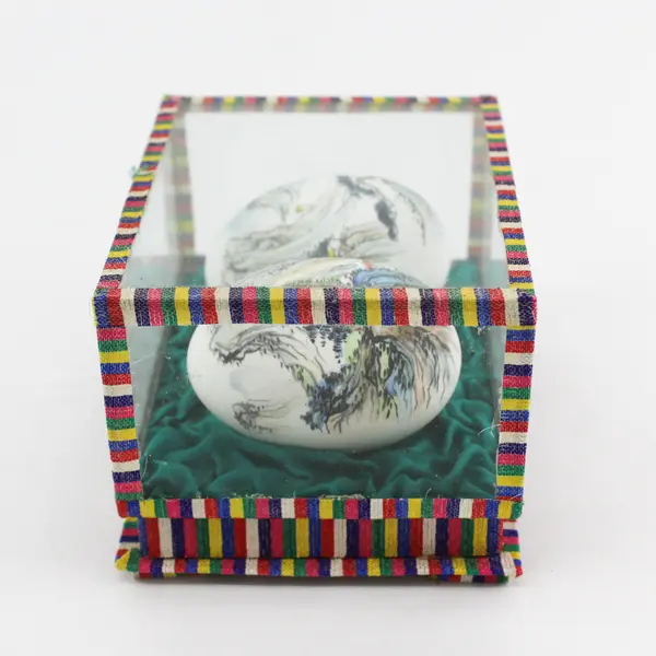 Hand Painted Landscape Scene Chinese Eggs In An Acrylic Display Case