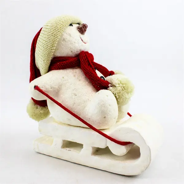 Department 56 Billy Buttons Sledding Snowman Figurine Red Knit Hat & Scarf