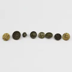 Lot of 8 Antique VTG Brass-Colored Shank Picture Buttons 3/8" to 3/4"