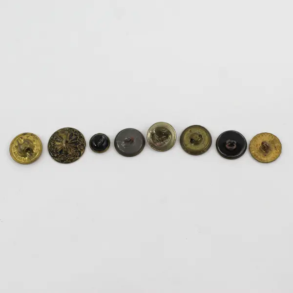 Lot of 8 Antique VTG Brass-Colored Shank Picture Buttons 3/8" to 3/4"